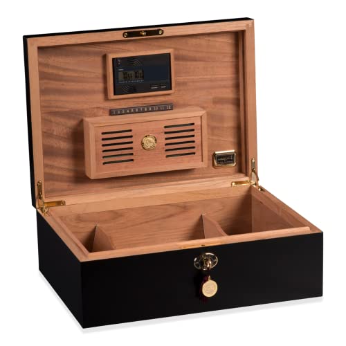Daniel Marshall Ambiente Humidor - 125 Cigars - Black Finish With Two Dividers, Gold Covered Hinges, Lock And Key (14' X 10' X 5 ') #TOP1