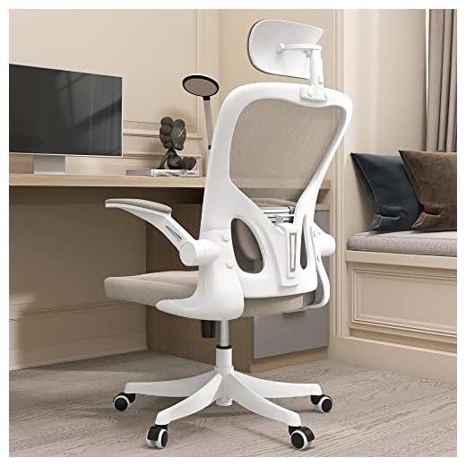 Monhey Ergonomic Office Chair Office Chair with Lumbar Support & Headrest & Flip-up Arms Height Adjustable Rocking Home Office Desk Chairs Swivel High Back Computer Chair Warm Taupe Mesh Study Chair