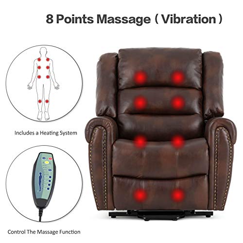 Mecor Power Lift Chair Dual Motor PU Leather Lift Recliner for Elderly Lay Flat Sleeper Recliner with Massage/Heat/Vibration/Remote Control/Side Pockets for Living Room