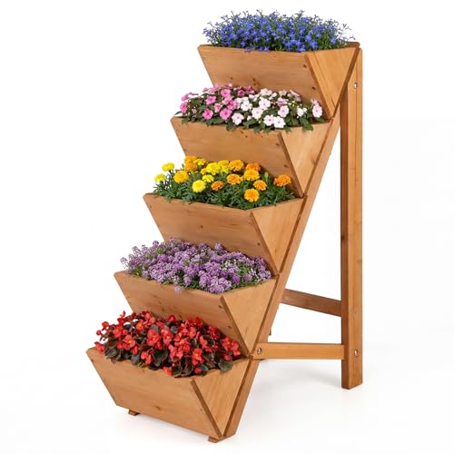 COSTWAY Jardinière Verticale Surélevée à 5 Niveaux, Potager sur Pieds en Bois avec 5...