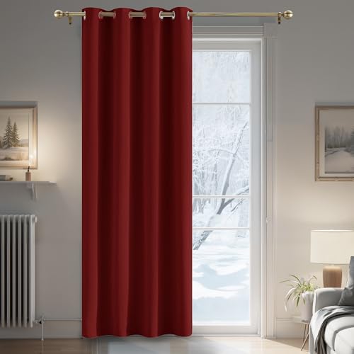 PONY DANCE Wohnzimmer Gardinen mit Ösen 1 Stück H 200 x B 140 cm Thermovorhang Hitzeschutz Verdunkelungsvorhang Blickdicht Weihnachts Vorhang Kinderzimmer Mädchen, Rot