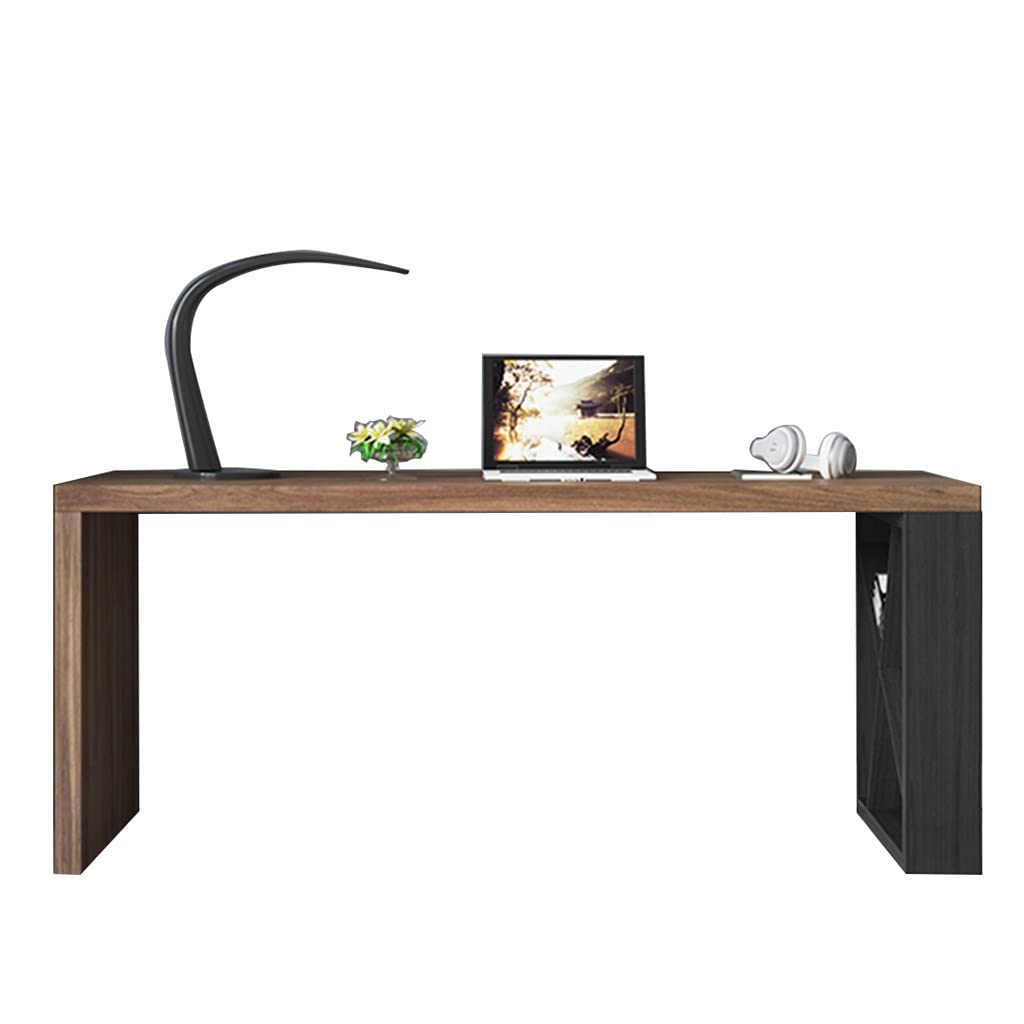 JOMRTS Simple Solid Wood Computer Desk, 5cm-Thick Writing Desk with Wrought Iron Bookshelf, Strong Load-Bearing Capacity (140x60x75cm)
