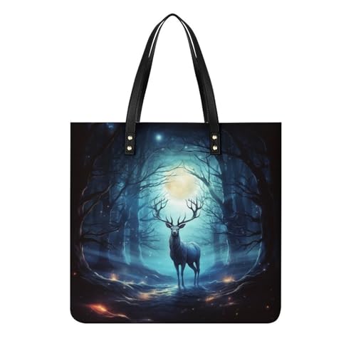 Sac à main en cuir imperméable blanc grand format au motif cerf de lune raffiné