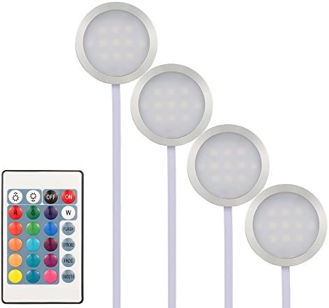 Docooler LED Under Cabinet Light Kit RGB Puck Lamp Multi Color Dimmable Under Counter Lighting Mood Light for Under Kitchen Display Closet Book Shelf (Style 3)