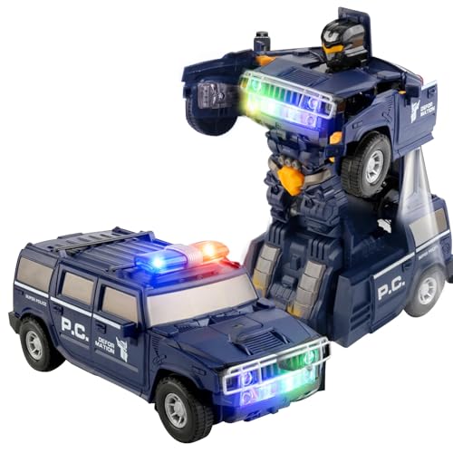 Transforming Robot Police Car Toy for Kids, Interactive Realistic Light & Sound Effects, Battery Operated Bump & Go Race Car, Perfect for Boys & Girls Ages 3+