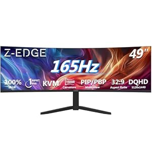 Z-Edge Écran Incurvé Gaming 49 Pouces 5K, 165 Hz, DQHD 5120x1440, Ultra-Large 32:9, 1 ms MPRT, KVM, 1500R, 350 CD/m², 8 Bits, PIP/PBP, HDMI, DP, USB-C 90W, USB