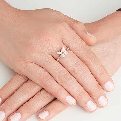 MORGAN & PAIGE 14K Rose Gold Butterfly Ring - Plated .925 Sterling Silver Pink Opal Butterfly Ring For Women - Lab Created Sapphire Ring With Eye Motif Centerpiece - Size 5 - Thumbnail 2