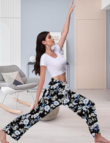 Image of Veseacky Women's Wide Leg Lounge Pants Yoga Pajamas Comfy Stretch Drawstring Pajamas Puls Size Dance Bottoms S-4XL