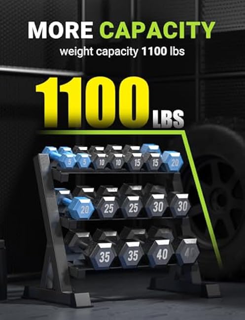 YOLEO Dumbbell Rack - 3 Tier & 5 Tier Compact Weight Rack for Dumbbell, Kettlebell, Barbell, Heavy Duty Weight Storage Organizer, Space-Saving Dumbbell Storage Stand Holder for Home Gym - 1100LBS Capacity (Rack Only)
