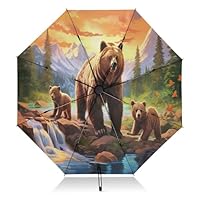 RPLIFE Grizzly Bears Landscape Umbrella, Lightweight Durable Automatic Umbrella for Women, Travel Umbrellas for Rain and Sun