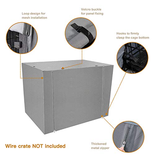 Yotache Dog Crate Cover for 36" Medium Double Door Wire Dog Cage, Lightweight 600D Polyester Indoor/Outdoor Durable Waterproof & Windproof Pet Kennel Covers, Gray - Thumbnail 3