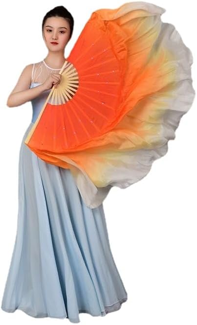HEARTTOUCH 100% Silk Belly Dance Fan Women Hand Made Silk Dancing Fans for Taichi Kungfu Square Dance Party Stage Performance