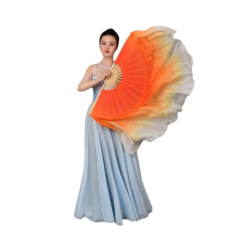 HEARTTOUCH 100% Silk Belly Dance Fan Women Hand Made Silk Dancing Fans for Taichi Kungfu Square Dance Party Stage Performance