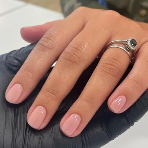 MouYouGlow Press on Nails krótkie paznokcie, Squoval jednokolorowe, różowe nude, naturalne, sztuczne paznokcie z klejem do paznokci, kwadratowe, owalne, jednolite kolory nude, różowe, naturalne,