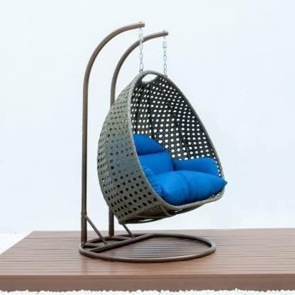 Image of OMANSH Double Seater Swing Chair with Stand & Cushion & Hook Outdoor || Indoor || Balcony || Garden || Living Room (Brown-Blue)