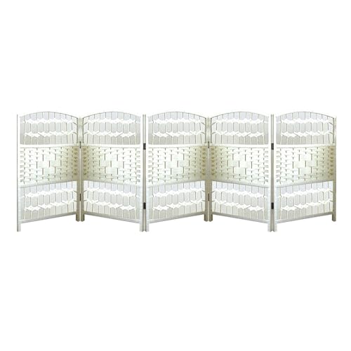 Freistehender Rattan-Raumteiler, 5 Paneele, kurz (weiß, 50 x 30 cm)...