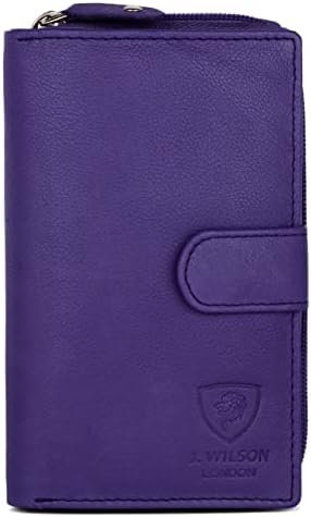 J. Wilson London Ladies RFID Safe Designer Soft Leather Purse Card Women Clutch Wallet with Zip Pocket Gift Boxed (Pink)