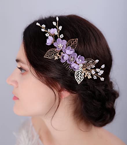 Pince à cheveux fleur mariage violette Sither pour sublimer votre coiffure de cérémonie