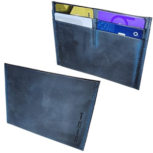 THIN Wallet | World's Thinnest | Minimalist | Maximum Eight Cards and Cash | Non-folding | Genuine Leather | Minimal Silhouette | Every Day Carry EDC (Blue)
