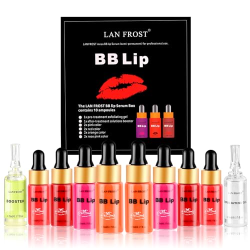 BB Lip Glow Ampoule Serum Starter Kit, Semi-Permanent Makeup Behandlung, Lip Gloss BB Lip Serum, enthält 8 Fläschchen Lips Care Serums Exfoliating Gel und Lip Balm Serums