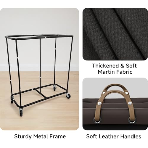 Image of StorageWorks 2 Section Laundry Hamper, 330L Extra Large Black Rolling Cart | 2 Section Laundry Hamper with Wheels, Black Rolling Sorter Cart for Bathroom, Hotel