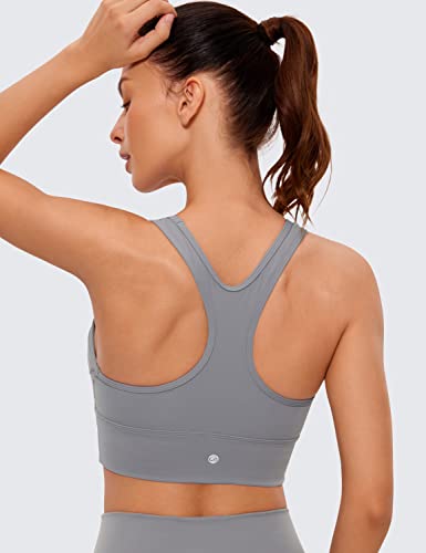 CRZ YOGA Womens Ulti-Dry Ruched V-Neck Longline Sports Bra - Racerback Padded Low Cut Yoga Bra Crop Tank Top2