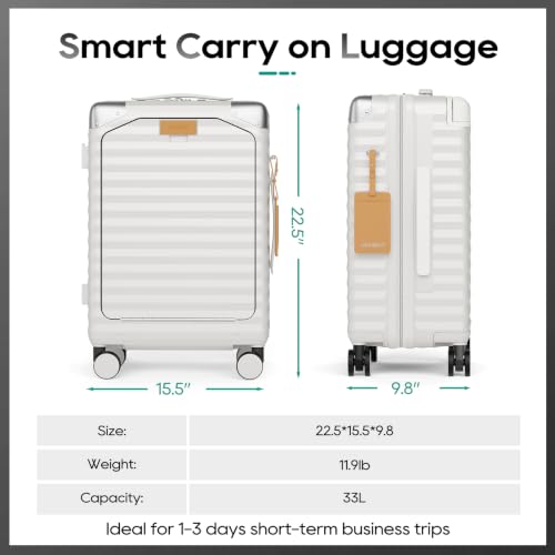 Image of Joyway 20 Inch Carry on Luggage with Front Pocket and Cup Holder, White