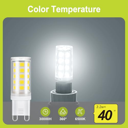 GY G9 LED Bulbs,3.2W Cool White 6500K Energy Saving Light Bulbs,Equivalent to 40W,520 Lumen No Flicker, Not Dimmable for Home Lighting Decor,10 Pack - Image 5
