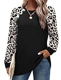 Saloogoe Leopard Print Tops for Women Long Sleeve Shirts Fall Sweaters Tunics or Tops to Wear with Leggings 2025 Black S