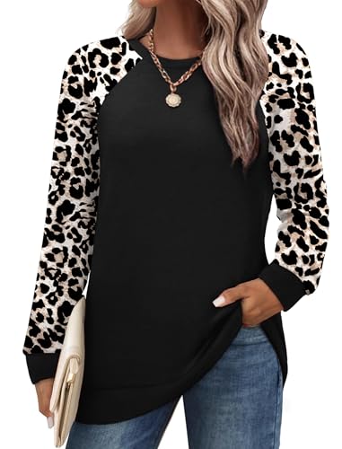 Image of Saloogoe Tunic Sweatshirts for Women Crewneck Lightweight Sweaters Raglan Long Sleeve Shirts Fall Fashion Tops 2026