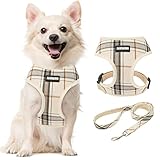 ALUZAEMO Small Dog Harness and Leash Set - No Pull Plaid Cute Dog Vest Harness - Walking Adjustable