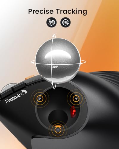 Image of ProtoArc Wireless Trackball Mouse, EM05 NL Vertical Bluetooth Ergonomic Rollerball Thumb Mouse Rechargeable Laptop Mice, 3 Device Connection, Compatible with iPad, Mac, Windows-Silver