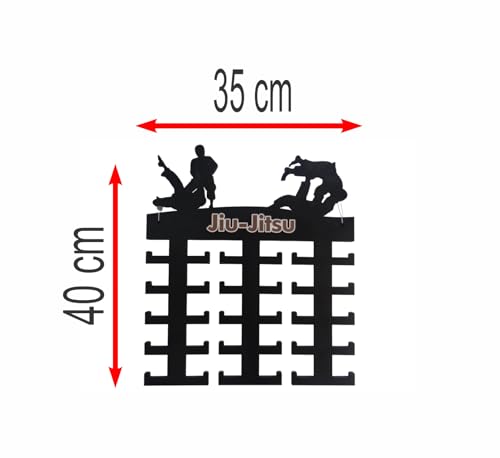 Porta Medalhas de Jiu Jitsu em MDF Preto, 40x35 cm, para Pendurar na Parede