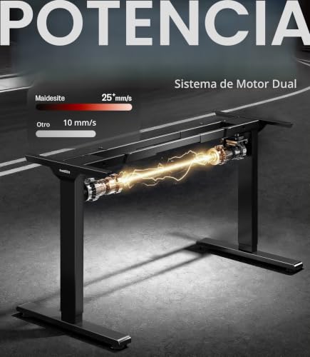 Miniatura 5 de Maidesite Escritorio De Altura Ajustable Eléctricamente Ofrece Dos Motores Potentes, Patas De Mesa Estables De Dos Piezas, Cuatro Memorias De Altura Y Una Función Anticolisión Confiable