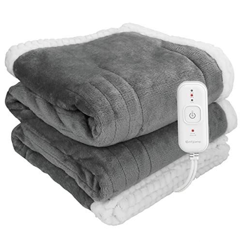 Comfytemp Heizdecke mit Abschaltautomatik, 160 x 130 cm stylische weiche Flanell Wärmedecke elektrisch mit 4h Abschaltautomatik, 3 Temperaturstufen und Schnellheizung, waschbare Kuscheldecke (grau) Cover