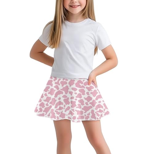 TOADDMOS Pink Cow Print Girls Skort Tennis Skirt with Pockets Athletic Skort Inner Shorts Fashion Girls Athletic Tennis Golf Skirts with Shorts Kids High Waist A-line Skorts with Pockets
