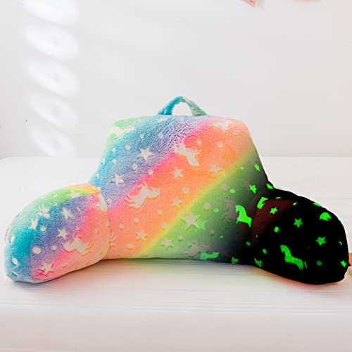 Aimuan Reading Pillow Glow in The Dark Bed Rest Wedge Kids Glow Backrest Pillow Dinosaur Print with Arms Back Support for Sitting Up in Bed Cushion, Pink-Yellow