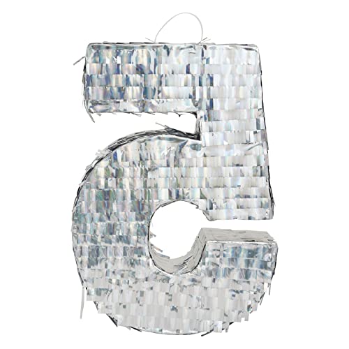 Small Holographic Silver Foil Number 5 Pinata For Kids Birthday Party Decorations (15.7X9X3 In) #TOP6