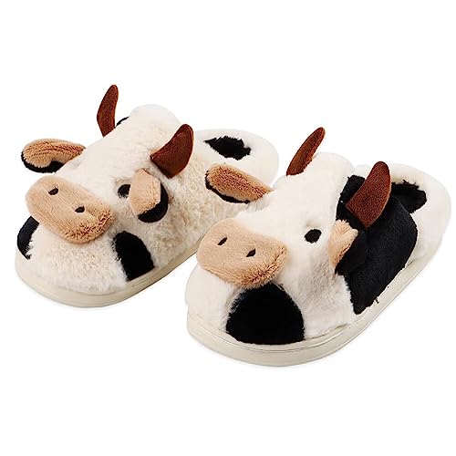 Dubuto Kids Slippers, Cute Cow Slipper For Girls Boys, Animal Slippers Cozy Anti-Slipe Soft Plush Warm Cozy Home House Slippers For Toddler Kids cover