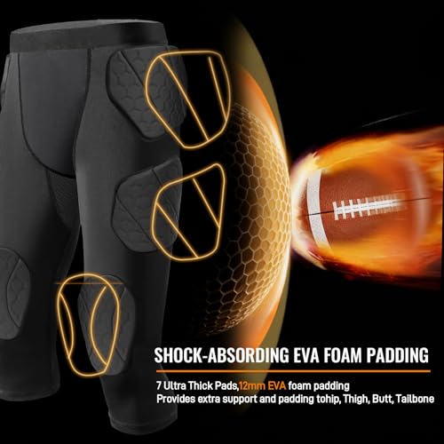 MK MOSSE KARNE 7 Pad Football Girdle for Youth Boys Girdle Football Padded Compression Shorts Knee Pads,Hip,Thigh Protector Basketball Football Girdle Shorts