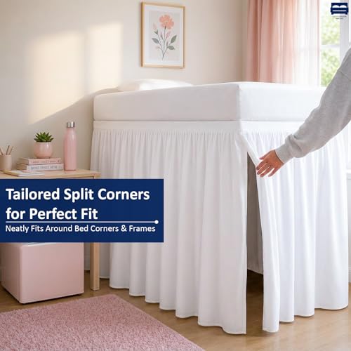 Cottingon Twin XL 34 Inch Drop Extended Dorm Room Bed Skirt,100% Microfiber College Bed Essentials Extra Long Size Dust Ruffle,White by Cottingon - Used condition - Image 5