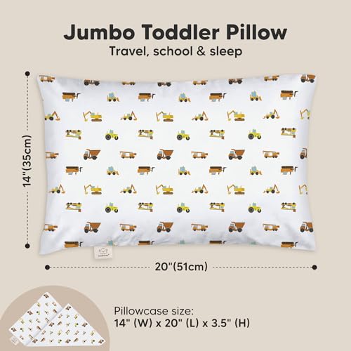Image of KeaBabies Organic Toddler Pillow with Pillowcase,Jumbo 14X20(Construction) | Soft Cotton Toddler Pillows for Sleeping, Machine Washable, Perfect for Travel, School, Daycare, Nap, Kids Toddler Bed Set