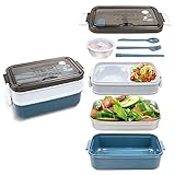 🍲 【Elección de alta calidad】 Fiambrera de gran capacidad con compartimentos: 3 compartimentos pueden contener más tipos de alimentos; la carcasa exterior está hecha de material PP de alta calidad y la carcasa interior está hecha de acero inoxidable SUS304. Su diseño especial ahorra espacio y no te olvidarás de llevar cuchillo, palillos, tenedor y cuchara.