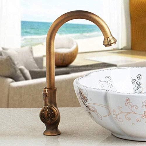 Mitigeur de lavabo résistant au calcaire avec poignée vintage rotative en laiton antique