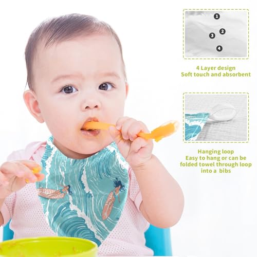 Image of vvfelixl Summer Girl Surfing Baby Burp Cloths Baby Muslin Washcloths for Boys Girls Cotton Babys Face Towel for Newborn Infants Soft and Absorbent 11.8 X 11.8 in, 5 Pack