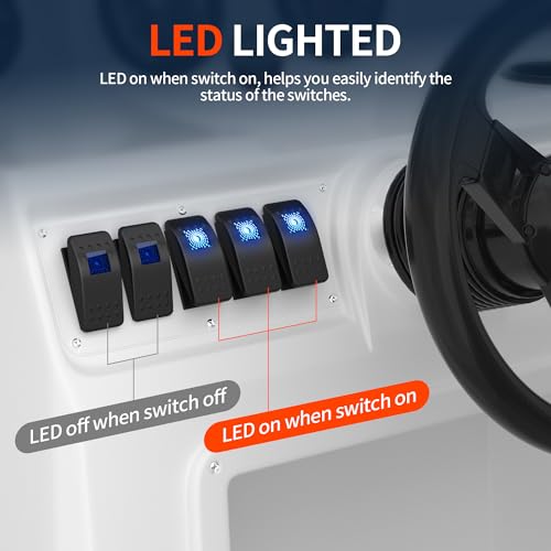 DaierTek Marine Boat Rocker Switch 12V, Lighted Blue LED Waterproof Rocker Switch 12 Volt for UTV RZR SPST 3 Pin ON/Off 20A Heavy Duty with Night Glow Sticker by DAIERTEK - Image 3