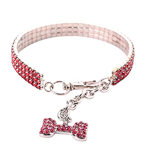 CAOQAO Personnalisé Mignon Ras du Cou Bling Strass Colliers Fantaisie Collier en Forme De Os pour Chiot Petits Chiens Et Chats - Rose, Bleu, Argent - Taille Unique