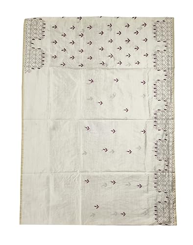 Image of SHRISTI CLOTHINGS Women's Hand Embroidered Cotton Silk Kantha Stitch Saree with Blouse Piece (SB430324 TWD84)