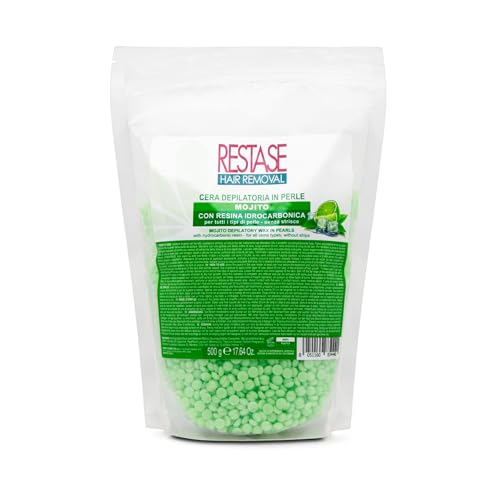 RESTASE | Cera Depilatoria in Perle Mojito 500 gr, Senza Strisce, con Resina Idrocarbonica, Adatta a Tutti i Tipi di Pelle per una Depilazione Fresca e Efficace