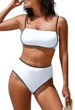 Pink Queen 2025 Women's High Waisted Bikini Sets Two Piece Swimsuit Color Block High Cut Bathing Suits Beach White M